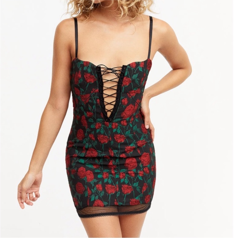 For Love and Lemons Vivien Rose Lace-Up Bustier Mini Dress Size S
